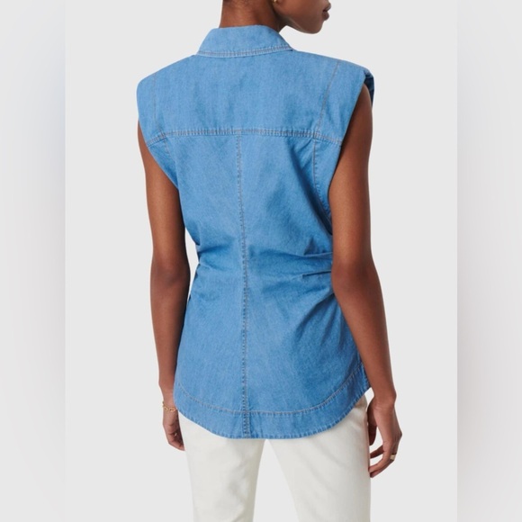 Derek Lam 10 Crosby Ivy Sleeveless Ruched Button Down Shirt Light Wash Denim 0 - Picture 3 of 10